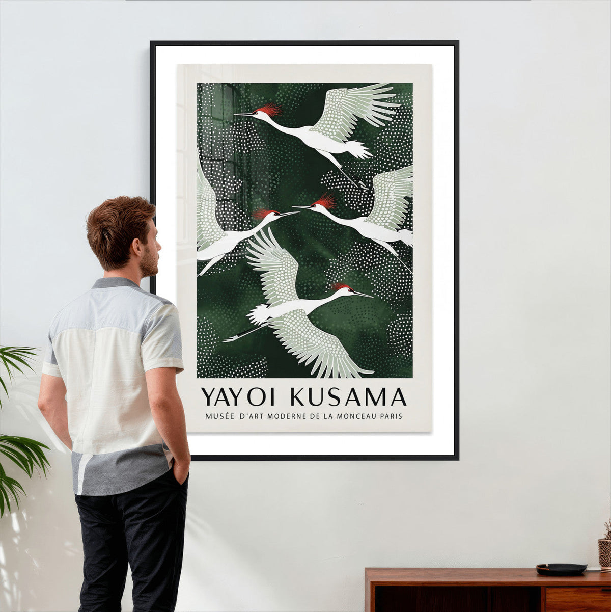 Yayoi Kusama Crane Bird Wall Art Canvas Print, Japanese