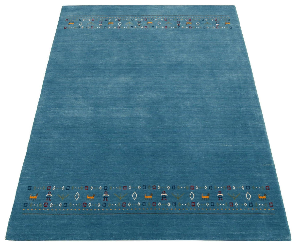 Blue Contemporary Design Hand Loomed Wool Area Rug