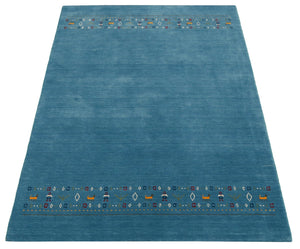 Blue Contemporary Design Hand Loomed Wool Area Rug