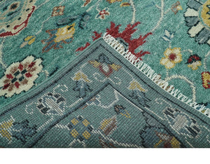 Teal And Yellow Modern Oushak Style Hand Knotted Custom Made Wool Rug