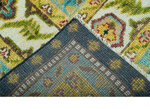 Custom Made Traditional Serapi Design Blue And Mustard Hand Knotted Wool Rug