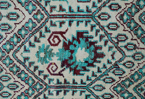 5x8 Hand Knotted Ivory, Blue and Red Antique Contemporary Bamboo Silk Area Rug