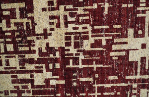 4x6 Hand Knotted Beige and Maroon Modern Abstract  Recycled Silk Area Rug