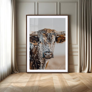 Texas Longhorn Wall Art Canvas Print – Speckled Horned Bull