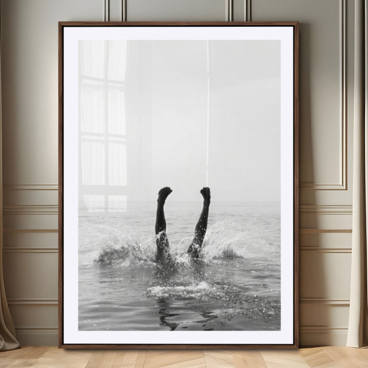 Minimal Ocean Wall Art Canvas Print – Framed Monochrome