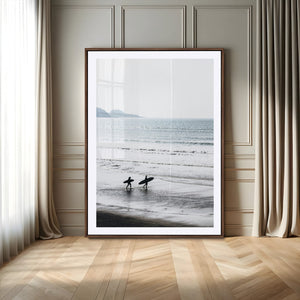 Surfer Silhouettes Wall Art Canvas Print – Minimalist Ocean