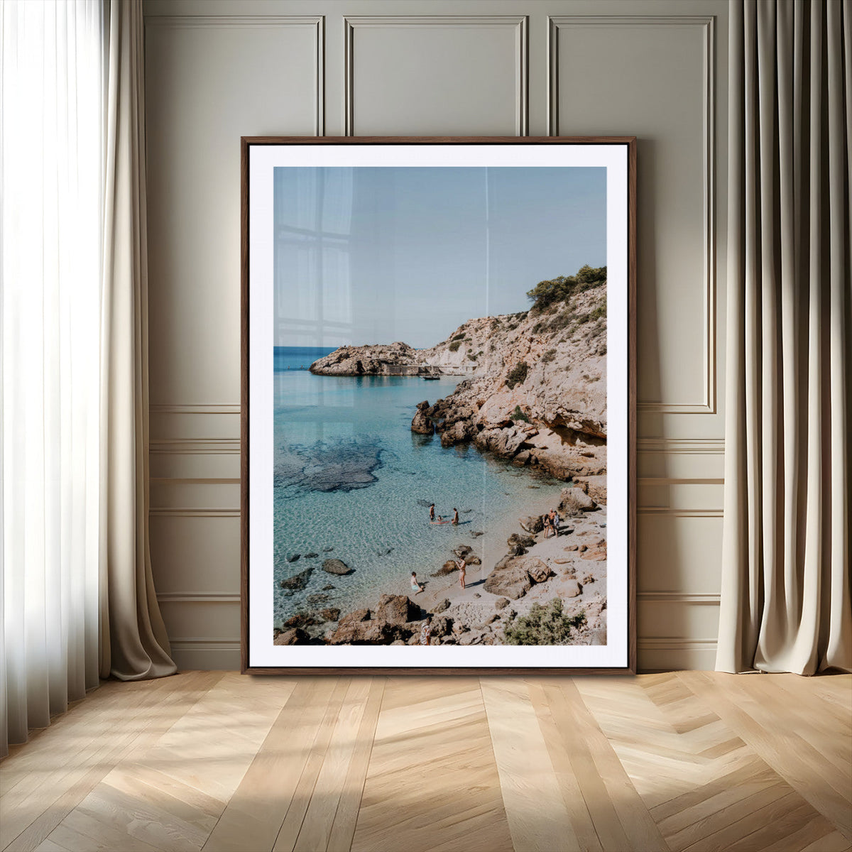 Clear Blue Water Beach Wall Art – Framed Rocky Cove Canvas