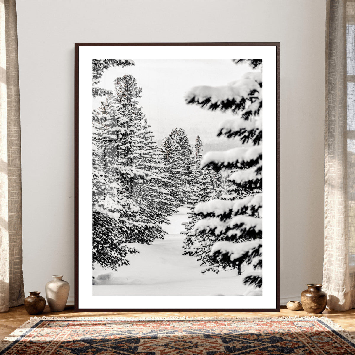 Winter Pine Forest Wall Art Canvas Print, Minimal Winter