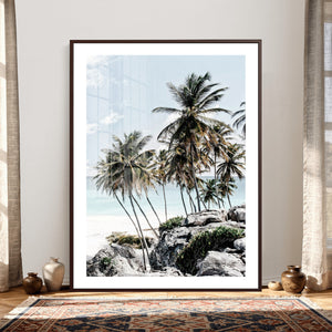 Tropical Trees Beach Wall Art Canvas Print, Coastal Ocean