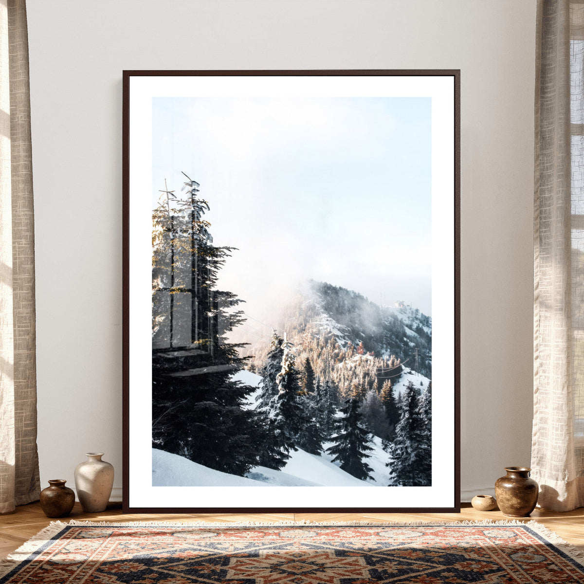 Snowy Mountain Forest Wall Art Canvas Print, Winter Pine