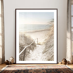 Coastal Beach Path Wall Art Canvas Print – Neutral Ocean