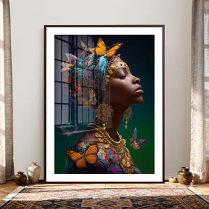 Butterfly Crown Gold Woman Portrait — Monarch Queen Canvas