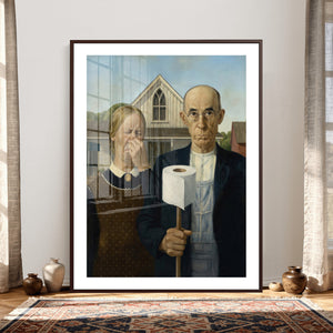 Funny Bathroom Canvas Wall Art, Grant Wood American Gothic