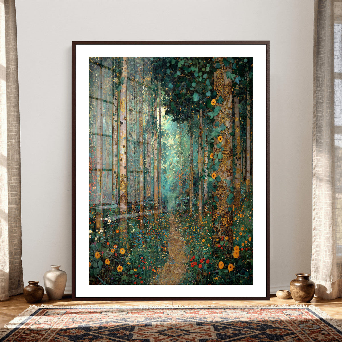 Gustav Klimt Style Forest Canvas Wall Art, Golden Forest
