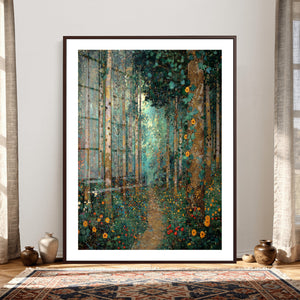 Gustav Klimt Style Forest Canvas Wall Art, Golden Forest