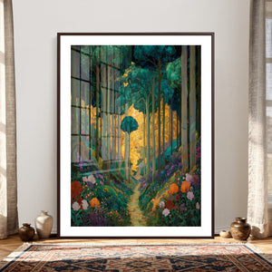 Gustav Klimt Style Forest Canvas Wall Art, Golden Forest