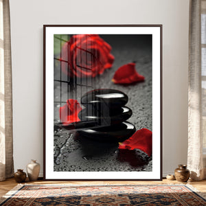 Black Lava Stone Rose Canvas | Red Rose Spa Photography