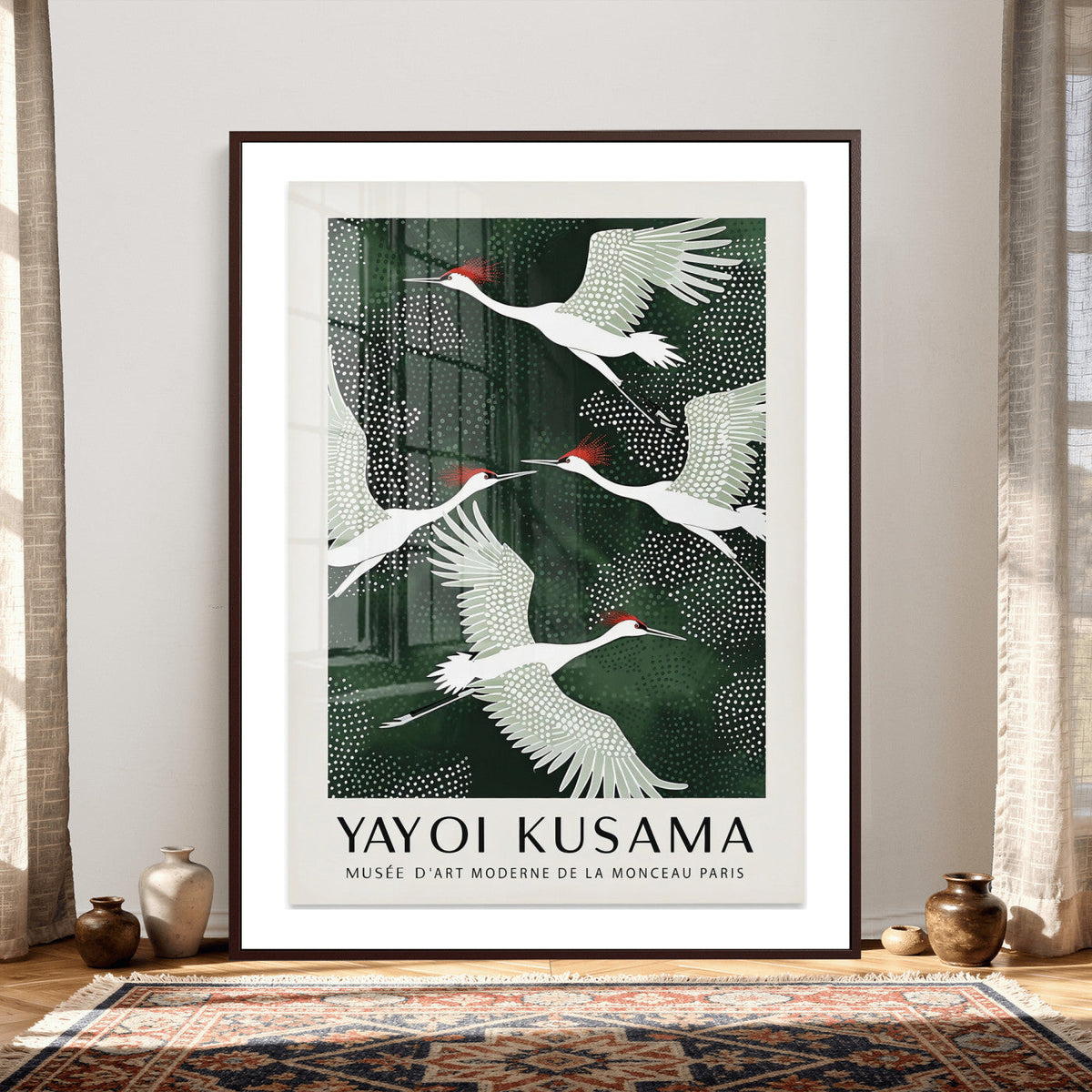 Yayoi Kusama Crane Bird Wall Art Canvas Print, Japanese