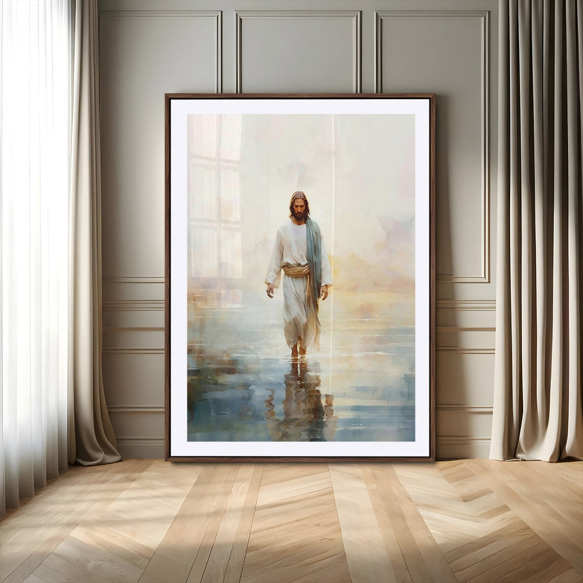 Jesus Walking on Water Wall Art Canvas Print, Christian Wall