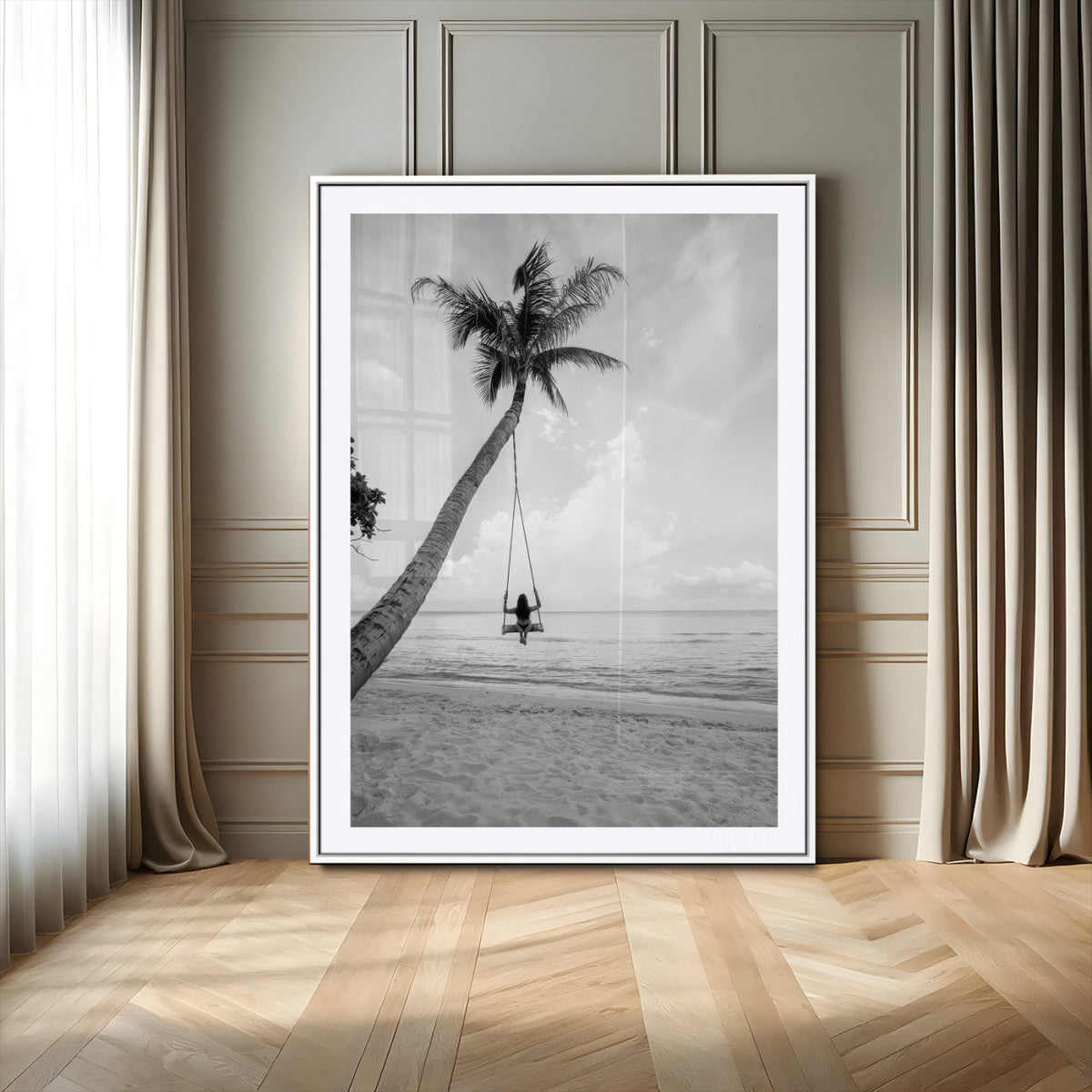 Black White Palm Tree Wall Art Canvas Print – Framed