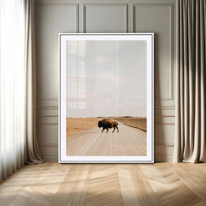 Bison Crossing Wall Art Canvas Print – Framed Western