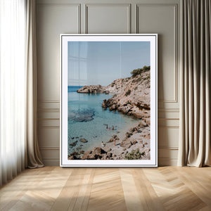 Clear Blue Water Beach Wall Art – Framed Rocky Cove Canvas