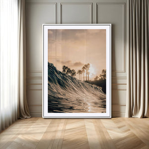 Sunset Wave Ocean Wall Art – Framed Palm Tree Canvas