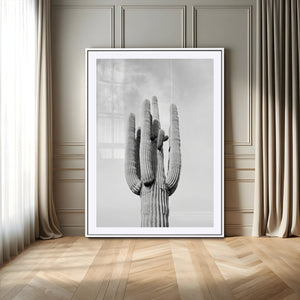 Saguaro Cactus Wall Art – Black and White Desert Canvas