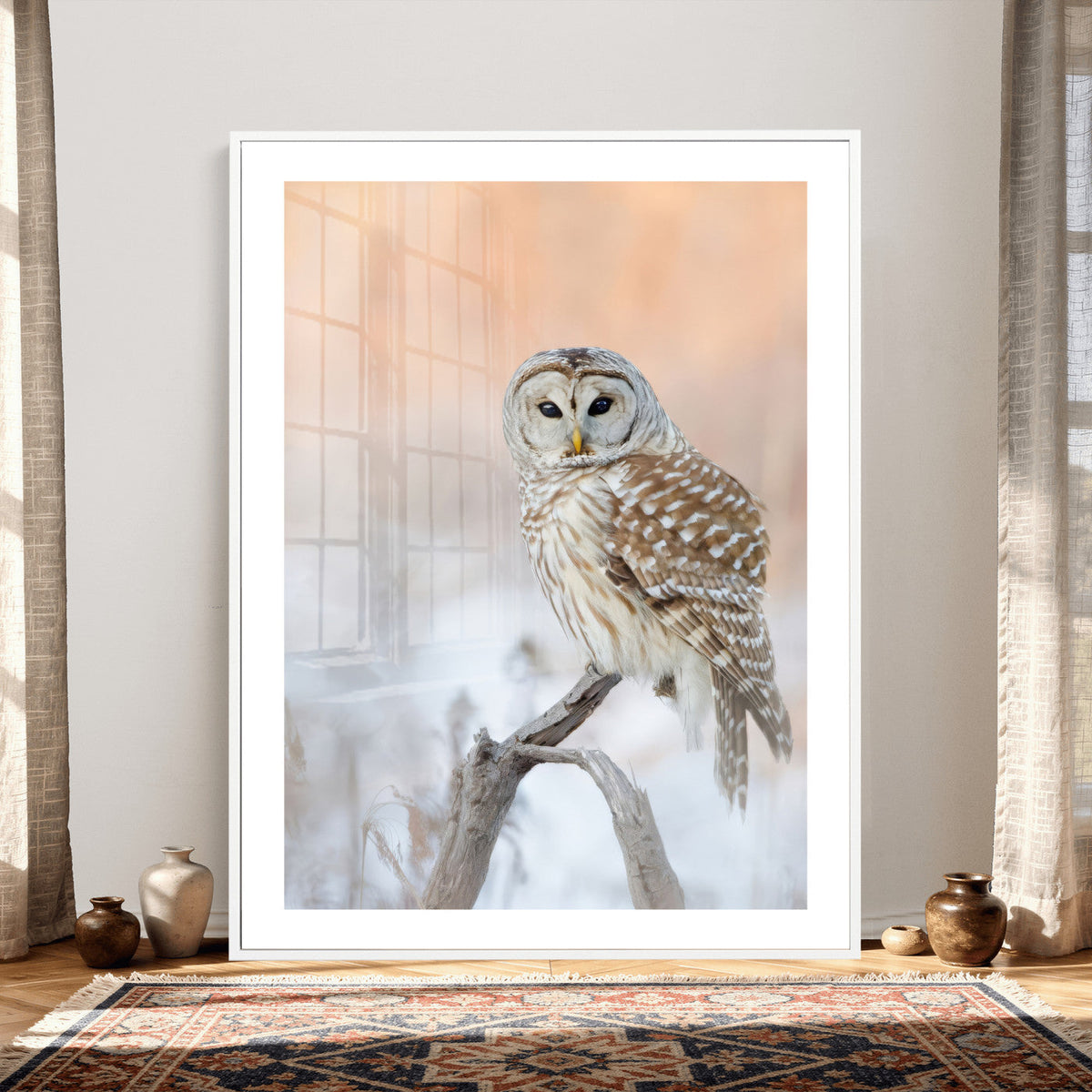 Barred Owl Wall Art Canvas Print – Soft Neutral Wildlife