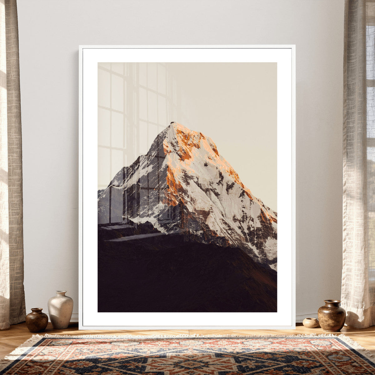 Golden Peak Mountain Wall Art Canvas Print, Minimal Alpine