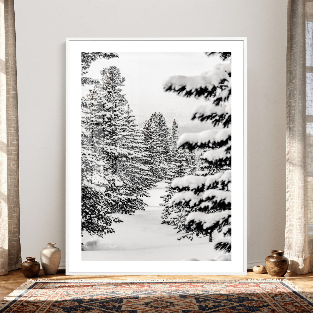 Winter Pine Forest Wall Art Canvas Print, Minimal Winter