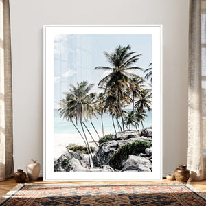Tropical Trees Beach Wall Art Canvas Print, Coastal Ocean