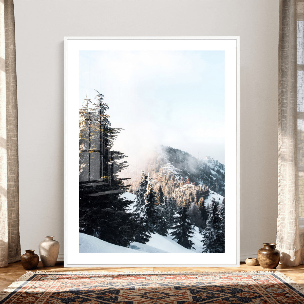 Snowy Mountain Forest Wall Art Canvas Print, Winter Pine