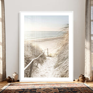 Coastal Beach Path Wall Art Canvas Print – Neutral Ocean
