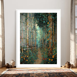 Gustav Klimt Style Forest Canvas Wall Art, Golden Forest