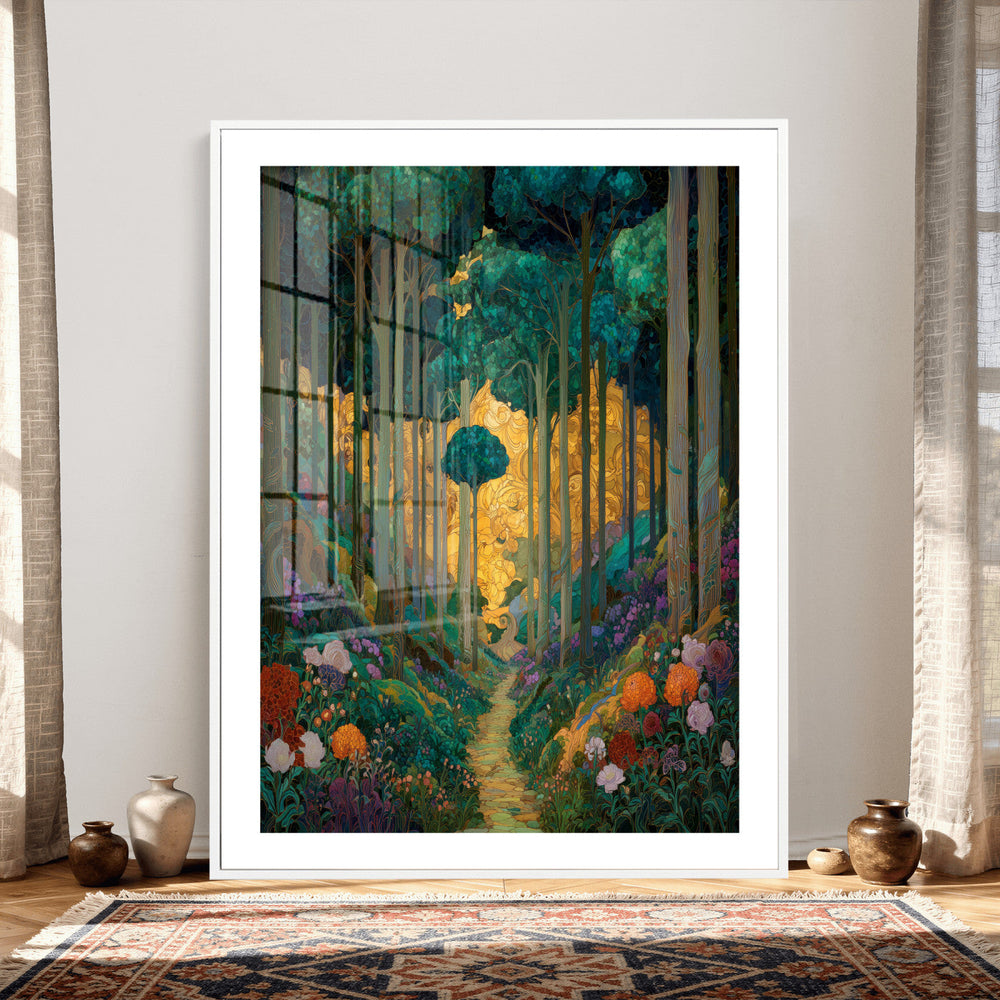 Gustav Klimt Style Forest Canvas Wall Art, Golden Forest