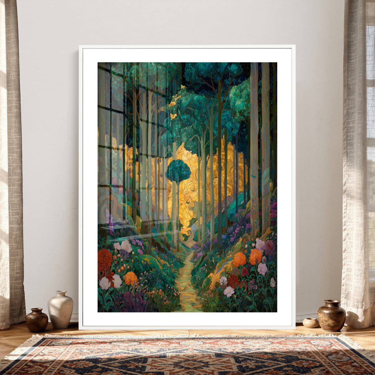 Gustav Klimt Style Forest Canvas Wall Art, Golden Forest