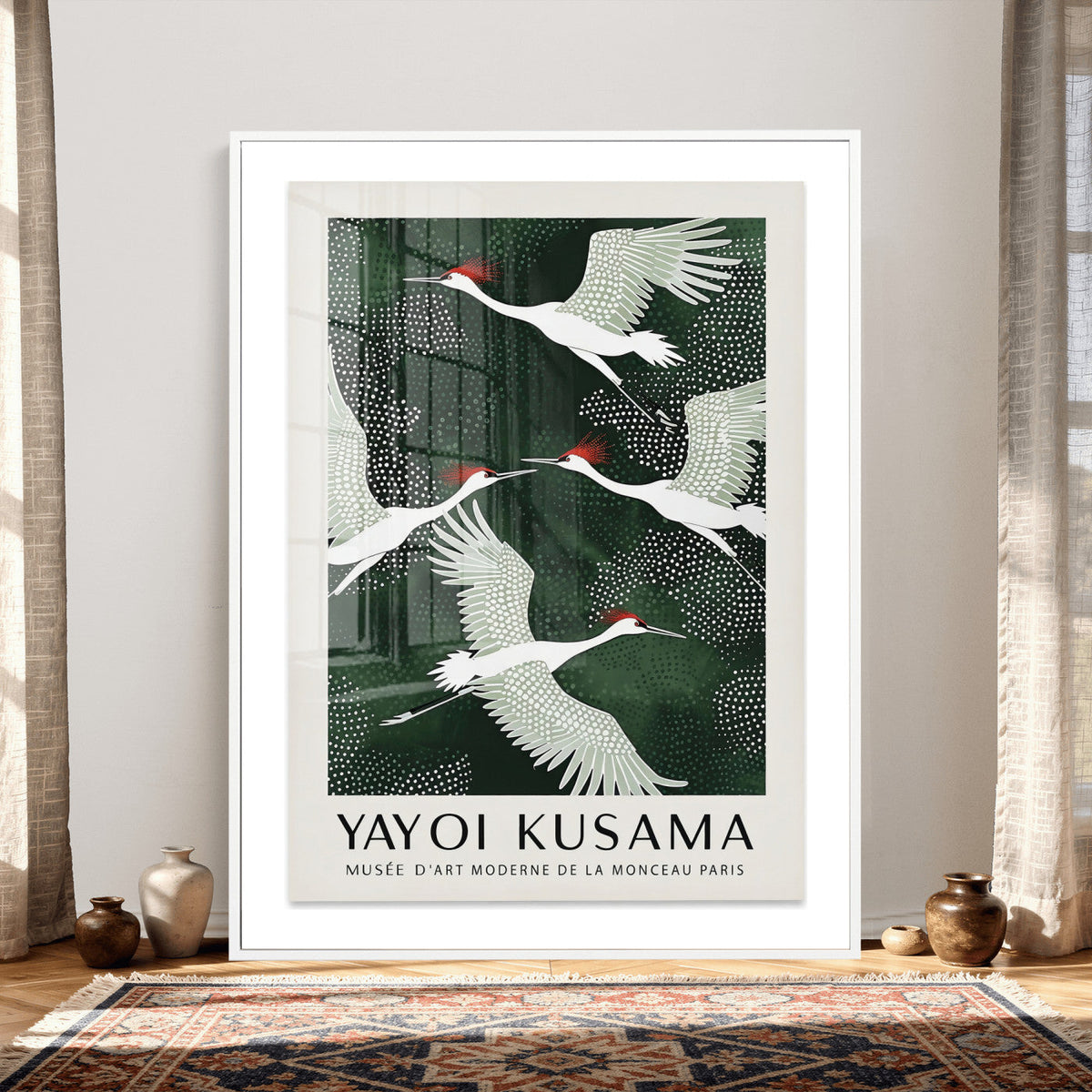 Yayoi Kusama Crane Bird Wall Art Canvas Print, Japanese