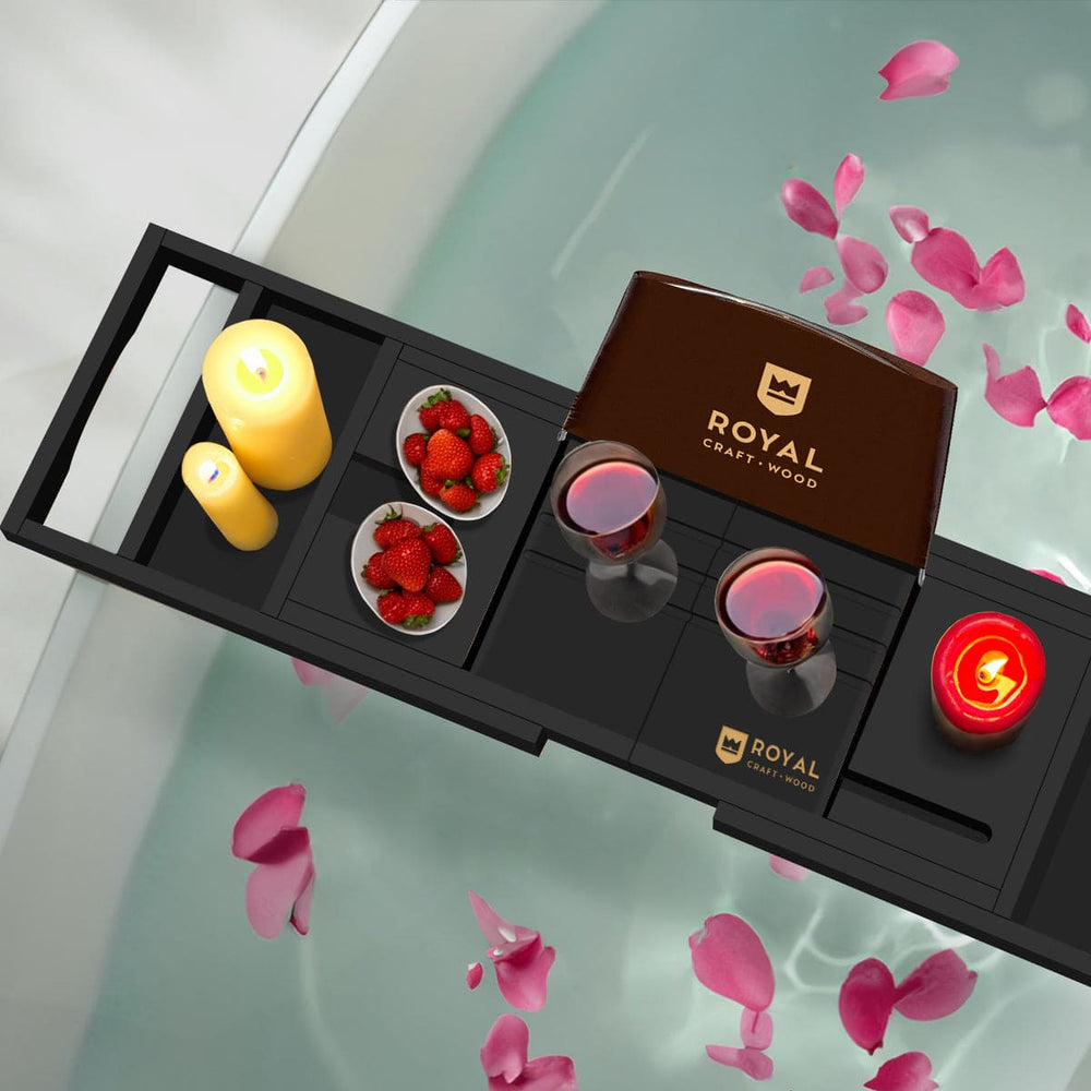 Foldable Bathtub Caddy Tray, Black