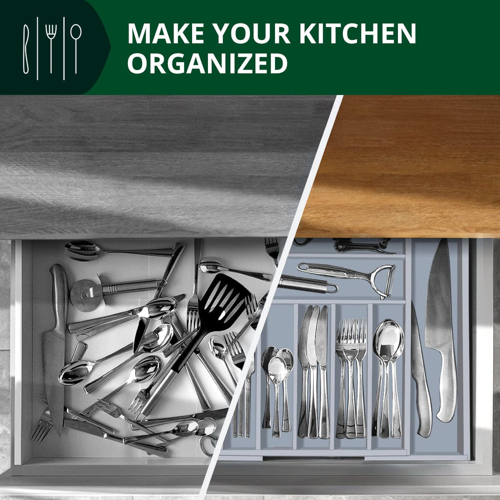 Silverware Drawer Organizer, Gray (9 Slots)