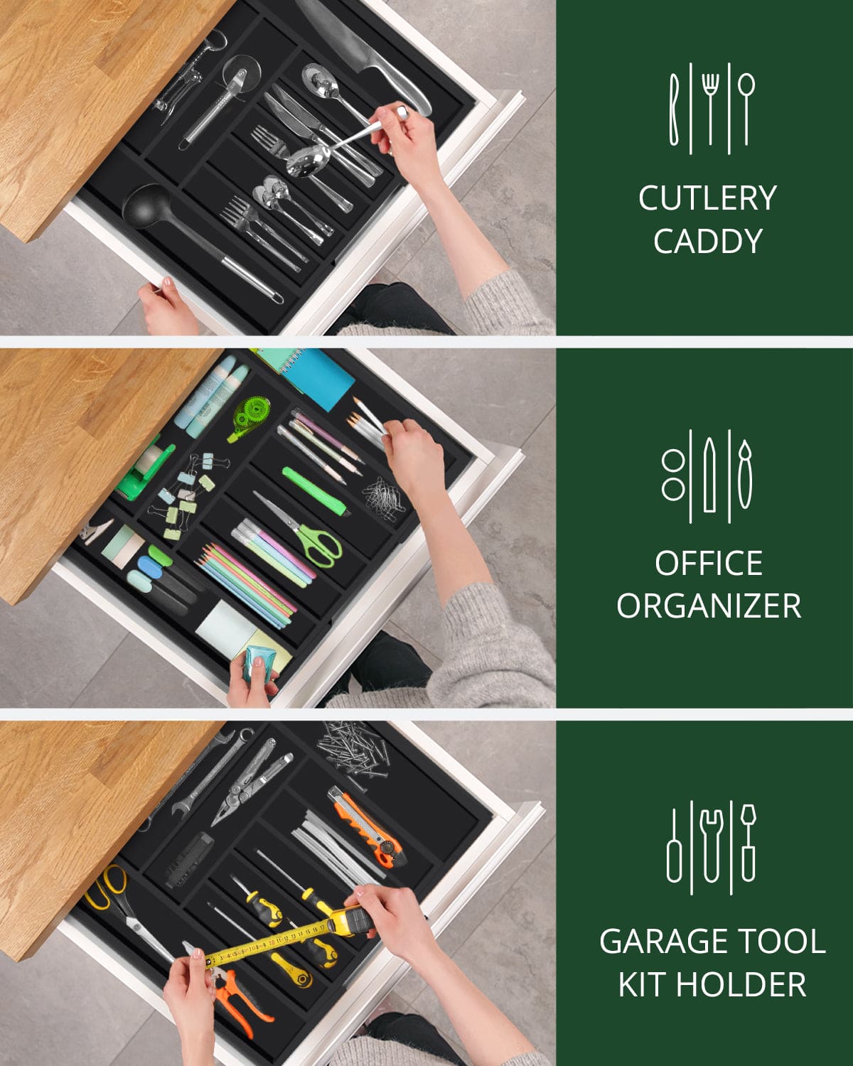 Silverware Drawer Organizer Black 9 Slots