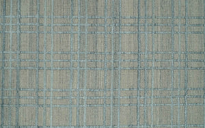 Hand Made 8x10 Modern Geometric striped Beige and Silver Blended Wool Area Rug