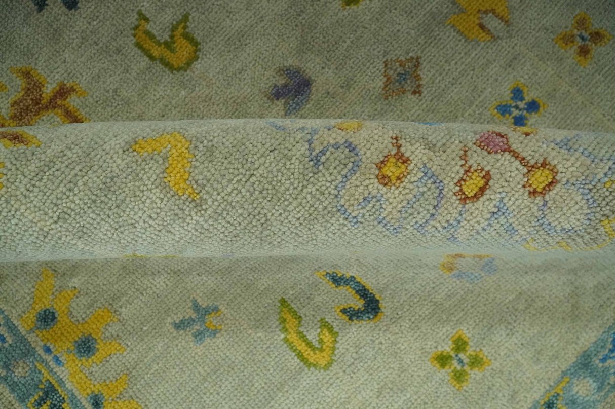 Beige and Blue Hand Knotted 8x10 Traditional Floral wool area rug