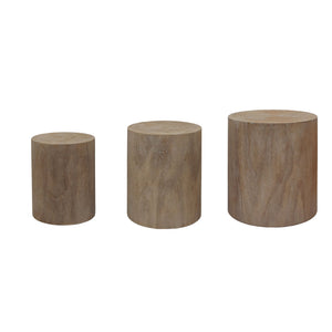 Set of 3, Rounded Wood Coffee Tables, End Tables, Plant Stands,Decorative Accent Pieces - Rustic Wood Finish
