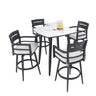 Modern Outdoor Patio Bar Set, Rounded Square Table & Bar Chairs, Non Rust Frame, Tapered Legs, Sunbrella Cushion