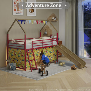Jack - House Loft Bed With Slide And Curtain Set
