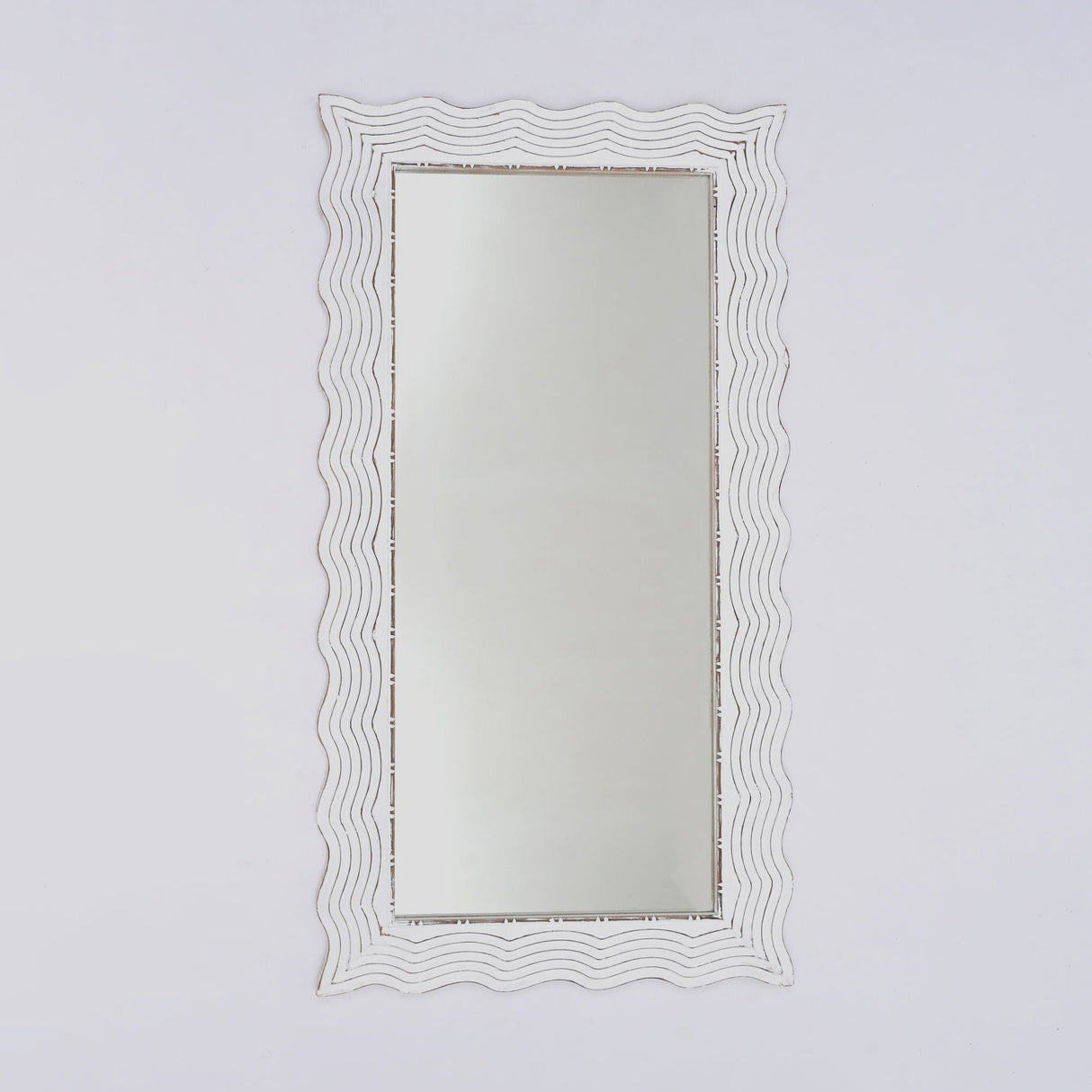 Handcarved Wave Design Rectangle Mirror Accent Enhancing Space - Antique White