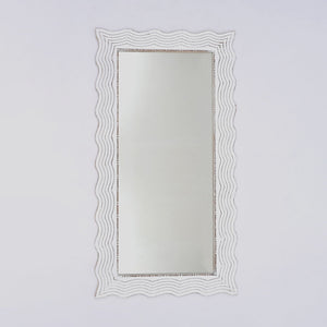 Handcarved Wave Design Rectangle Mirror Accent Enhancing Space - Antique White