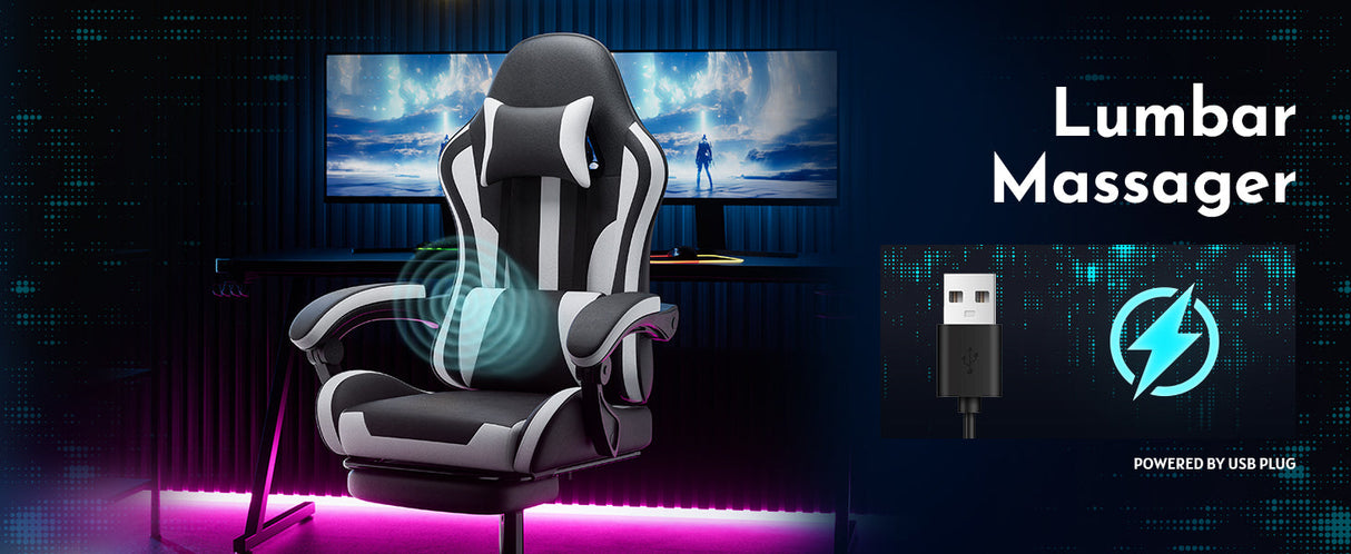 Ergonomic Gaming Chair with Footrest and Lumbar Support