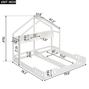 Twin Size Platform Bed With Shared Design, Guardrails, And Built In Shelves - Creamy White